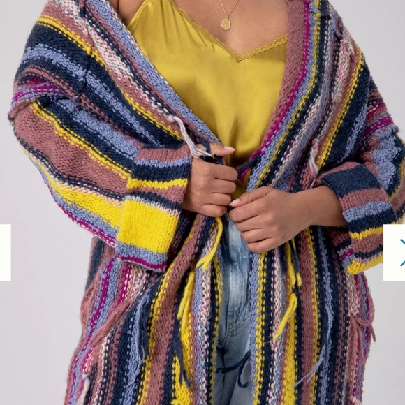 Anthropologie Multicolor Striped Cardigan Boho Chic Chunky Knit Bohemian Layer - Picture 14 of 14